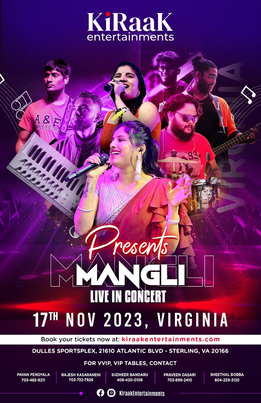 KiRaaK Entertainments: Mangli live in concert @ Virginia, Nov 17 ...