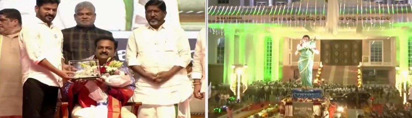 CM Revanth Reddy Unveils The Majestic Telangana Talli Statue At New ...